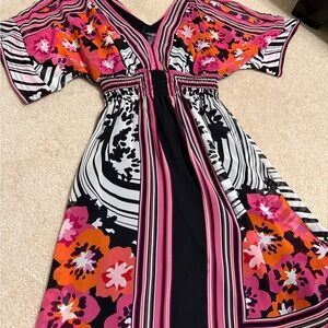 Bisou Bisou Pink and Orange Floral Maxi Dress